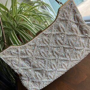 Handmade Italian Beads White Clutch Handbag